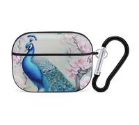 Peacock And Flowers Compatible with Airpod Pro Case PC Scratch-Resistant Drop-Proof Protective Cover with Keychain Black-style