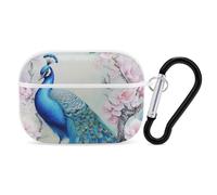 Peacock And Flowers Compatible with Airpod Pro Case PC Scratch-Resistant Drop-Proof Protective Cover with Keychain White-style