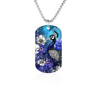 Peacock And Flowers Fashion Memorial Necklaces Printed Titanium Steel Pendant Jewelry Novelty Picture Necklace Dog Tags for Men Women