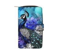 Peacock and Flowers Fashion Wallet Credit Card Holder Slim Coin Pocket Purse Handheld Phone Bags for Women Men 8×4.5×1.5 Inches