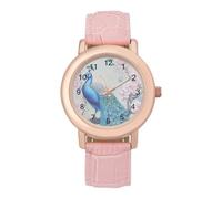 Peacock and Flowers Fashion Women's Wrist Watches Analogue 3 Hand Leather Strap Quartz Watch