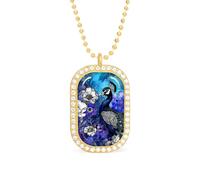Peacock And Flowers Funny Pendant Necklace for Women Personalized Fashion Jewelry Diamond Necklaces for Wedding Birthday Gold Silver