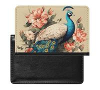 Peacock And Flowers Passport Holder with 3 Card Slots, Portable PU Leather Travel Wallet, Slim Protective Cover for Passport, ID, Credit Cards