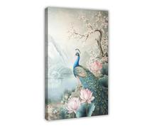 Peacock And Lotus Fresco Art Print Canvas Poster Wall Art Decor Print Picture Paintings for Living Room Bedroom Decoration 20x30inch(50x75cm)