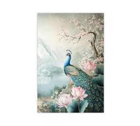Peacock And Lotus Fresco Art Print Canvas Poster Wall Art Decor Print Picture Paintings for Living Room Bedroom Decoration 20x30inch(50x75cm)