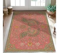 Peacock Area Rug, Traditional Elegant Floral Circular Design None Coral Low Pile Edge Binding Doormat Throw Rug Rectangle Bathroom Laundry Room Kitchen Entryway Decor 3' X 5'