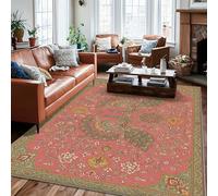 Peacock Area Rug, Traditional Elegant Floral Circular Design None Coral Low Pile Indoor Rectangle Carpet Non Shedding Rugs for Living Room Bedroom Kitchen Hallway Decor 6' X 9'