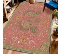 Peacock Area Rug, Traditional Elegant Floral Circular Design None Coral Non-Slip Backing Edge Binding Home Rectangle Carpet Rugs for Living Room Bedroom Kitchen Hallway Decor 4' X 6'