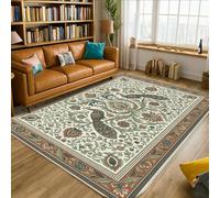 Peacock Area Rug, Traditional Elegant Floral Leaf None Green Non-Slip Rectangle Floor Carpets Edge Binding Rugs for Living Room Bedroom Classroom College Dorm Decor 5' X 7'