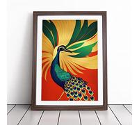 Peacock Art Deco No.1 | Framed Wall Art Print | Modern Home Decor Picture | Ready to Hang Artwork for Living Room, Bedroom, Kitchen or Office | Multiple Sizes