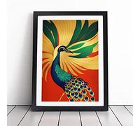 Peacock Art Deco No.1 | Framed Wall Art Print | Modern Home Decor Picture | Ready to Hang Artwork for Living Room, Bedroom, Kitchen or Office | Multiple Sizes