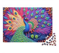 Peacock Art Design 1000 Piece Jigsaw PuzzleVibrant Peacock Portrait Art - Recycled Cardboard Decoration52x38cm/1000pcs