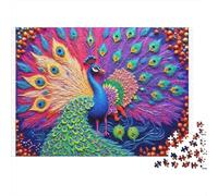 Peacock Art Design Colourful Neon Peacock 1000 Pieces Jigsaws Adults And Children Fun Activity for Rainy Days 70x50cm/1000pcs