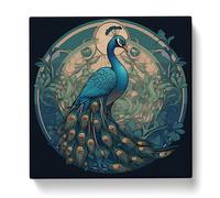 Peacock Art Nouveau Canvas Print | Gallery Wrapped 30mm Frame Wall Art | 20x20 inches | Ready to Hang | Modern Picture | Living Room Bedroom Lounge Office