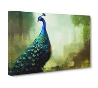 Peacock Art Painting Canvas Print | Gallery Wrapped 30mm Frame Wall Art | 30x20 inches | Ready to Hang | Contemporary Picture | Living Room Bedroom Lounge Office