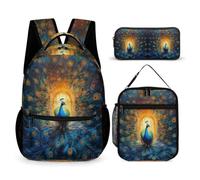 Peacock Backpack 3 Piece Set for Girls 6-8 Years, Animal Theme School Bag with Lunch Tote and Pencil Case Year 4 for Girls Weekend Adventures Sports Practice and Family Travel