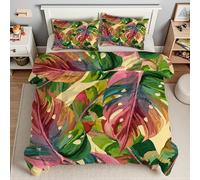 Peacock Bamboo Double Duvet Tropical Plants Double Quilt 7.5 Tog Lightweight Soft Comforter Set, All Seasons Reversible Coverless Microfiber Duvet with 2 Pillowcases Machine WashableT3387