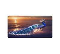 Peacock Beach Sunset Large Gaming Mouse Pad with Stitched Edges Non-Slip Long Desk Pads for Office Home Keyboard