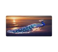 Peacock Beach Sunset Large Gaming Mouse Pad with Stitched Edges Non-Slip Long Desk Pads for Office Home Keyboard