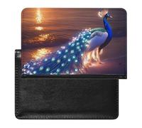 Peacock Beach Sunset Leather Passport Holder Compact ID Card Cover Case Slim Travel Wallet for Men Women