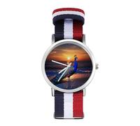 Peacock Beach Sunset Nylon Wrist Watches Braided Stra Non-Scale Casual Watch for Work Workout