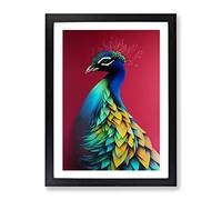 Peacock Beauty Framed Print | A2 Black Framed Wall Art | Ready to Hang | Modern Animal Picture | Living Room Bedroom Lounge Office