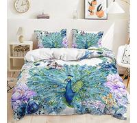 Peacock Bedding Duvet Cover Set Flowers Butterfly Comforter Cover Flowers Birds Pattern Bedding Sets For Girls Women Navy Blue Floral Animals Fresh Nature Quilt Cover With 2 Pillow Cases King Size