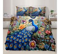 Peacock Bedding Set for Kids Classical Animals Comforter Cover Set Double Size Flowers Duvet Cover Bedspread Cover Bedding Collection 3Pcs,No Comforter