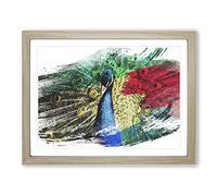 Peacock Bird 5 V2 Modern Framed Wall Art Print, Ready to Hang Picture for Living Room Bedroom Home Office Décor, Oak A3 (46 x 34 cm)