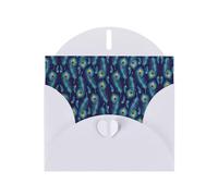 Peacock Bird Feathers Printing Horizontal Love Buckle Pearl Paper Holiday Greeting Card With Envelopes For Friends, Family