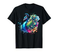 Peacock Bird Floral Botanical Art Exotic Nature Watercolor T-Shirt