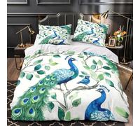 Peacock birds 3D Printed Duvet Insert Cover 3pc Premium Microfibre Lightweight Watercolor nature design Quilt Cover 2 Pillowcases Concealed Zipper Bedroom Decor Teens & Adults Single（140x200cm）