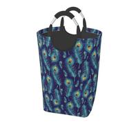 Peacock Birds Feathers Print laundry Hamper,Round Waterproof Collapsible Storage Basket Bin For Dirty Clothes Toys