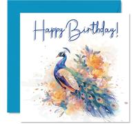 Peacock Birthday Cards - Floral Birds - Happy Birthday Card for Mum Dad Brother Sister Auntie Uncle Cousin Friend Family Colleague 145mm Bday Greeting Cards