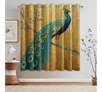 Peacock Blackout Curtains for Bedroom, Oriental Exotic Pattern Thermal Eyelet Drapes for Living Room, 66 x 72 Inch 2 Panels, Home Decoration - F818