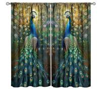 Peacock Blackout Curtains, Retro Elegant Oriental Golden Peacock Home Decor Bedroom Living Room Rod Pocket Window Treatment 2 Panel Set Total Size 63" W X 63" L Inch