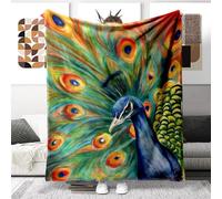 Peacock Blanket 100 x 150 cm Flannel Warm Soft Blanket Bedroom Bed Linen for Naps Travel Office Gift for Boys and Girls (a, v, 100 x 150 cm)