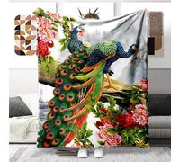 Peacock Blanket 100 x 150 cm Flannel Warm Soft Blanket Bedroom Bed Linen for Naps Travel Office Gift for Boys and Girls (B,V, 100 x 140 cm)