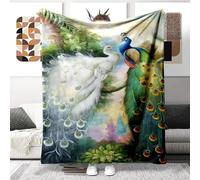 Peacock Blanket 100 x 150 cm Flannel Warm Soft Blanket Bedroom Bed Linen for Naps Travel Office Gift for Boys and Girls (150 x 200 cm, V, g)