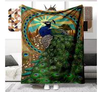 Peacock Blanket 100 x 150 cm Flannel Warm Soft Blanket Bedroom Bed Linen for Naps Travel Office Gift for Boys and Girls (C, V, 100 x 140 cm)