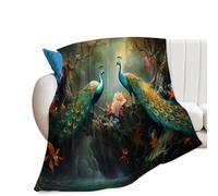 Peacock Blanket Beautiful Birds Throw Blanket Cozy Plush Fleece Flannel Floral Blankets Lightweight Fluffy Gifts for Girls Boys Women Men 50x39.8 Inches