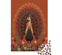 Peacock, Blooming Roses And Tribal Shapes1000 Piece Impossible for Adults Games Gifts Kids Challenge Jigsaw