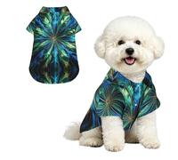 Peacock Blue Feather M Pet Hawaiian Shirt for Small Dogs-Cute Summer Beach Outfit for Puppy, Soft Breathable Cat Clothes with Buttons