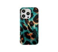 Peacock Blue Green Cheetah Print Phone Case For iPhone 16 Pro 6.3in - Cute Trendy Tortoise Shell Retro Leopard Classic Slim Protective Cover Girly for Cool Girls and Elegant Women y2k-Turquoise