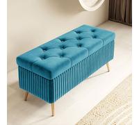 Peacock Blue Velvet Storage Bench 15.7in Upholstered Ottoman Solid Wood Footrest for Living Room Bedroom Entryway - Stylish Storage Solution