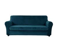 Peacock Blue Velvet Stretch Sofa Cover with Cushion Covers Non-Slip Elastic Sofa Protector for/Settee/Couch Includes Ties - 2-Seat Love Seat Cover