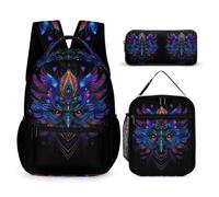 Peacock Bookbag with Lunch Box Pencil Case for Students 7-9 Years, Backpack 3 Piece Set Year 4 for Boys Outdoor Learning Family Trips and Weekend Adventures