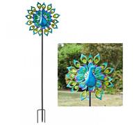Peacock Metal Wind Spinner Colour Changing Solar LED Light Garden Decor Ornament