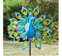 Peacock Metal Wind Spinner Colour Changing Solar LED Light Garden Decor Ornament
