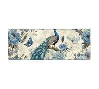 Peacock, Butterfly, Blue Flower Mouse Pad In Big Extended Non-Slip Rubber Base Mousepad With Stitched Edges Gaming Pc Desktop Large Mouse Pad 11.8x31.5